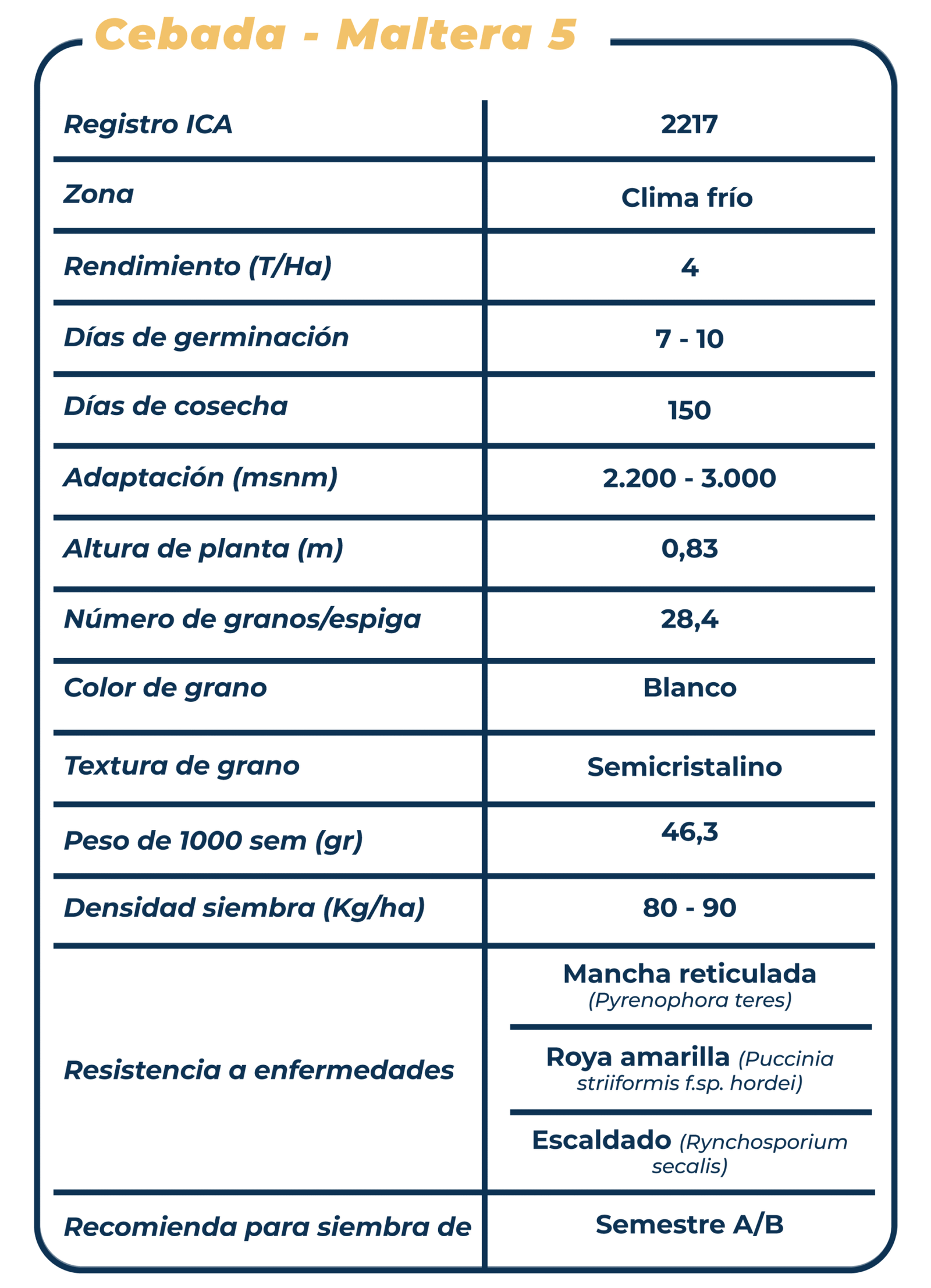 Ficha técnica Cebada Maltera 5